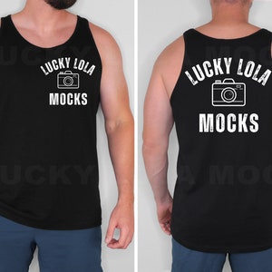 May include: Black tank top with white text that reads "Lucky Lola Mocks" and a camera graphic.