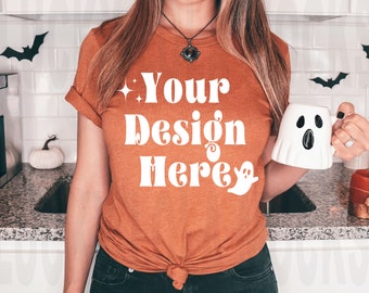 Bella Canvas 3001 Heather Autumn Mockup, Fall Shirt Mockup, Fall Mockup, Model Mockup, Heather Autumn T-shirt Mockup, Halloween Mockup