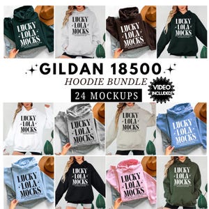 Gildan 18500 modell- och flatlay-huvtröja, Gildan vikt huvtröja, mockups av riktiga modeller och flatlay med huvtröja