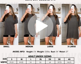 Comfort Colors 1717 Video Mockup, 1717 Video Mockup Size Chart, 1717 Video Fit Guide, 1717 Video Size Guide, Comfort Colors Video Size Chart