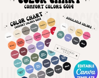 Editable Comfort Colors 6014 Color Chart, Comfort Colors Color Chart, 6014 Color Chart, Chart Mockup, Editable Color Chart Comfort Colors