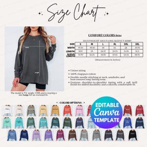 Editable Comfort Colors 6014 Size and Color Chart, 6014 Size Chart, 6014 Color Chart, 6014 Size Guide, Size and Color Charts Mockup