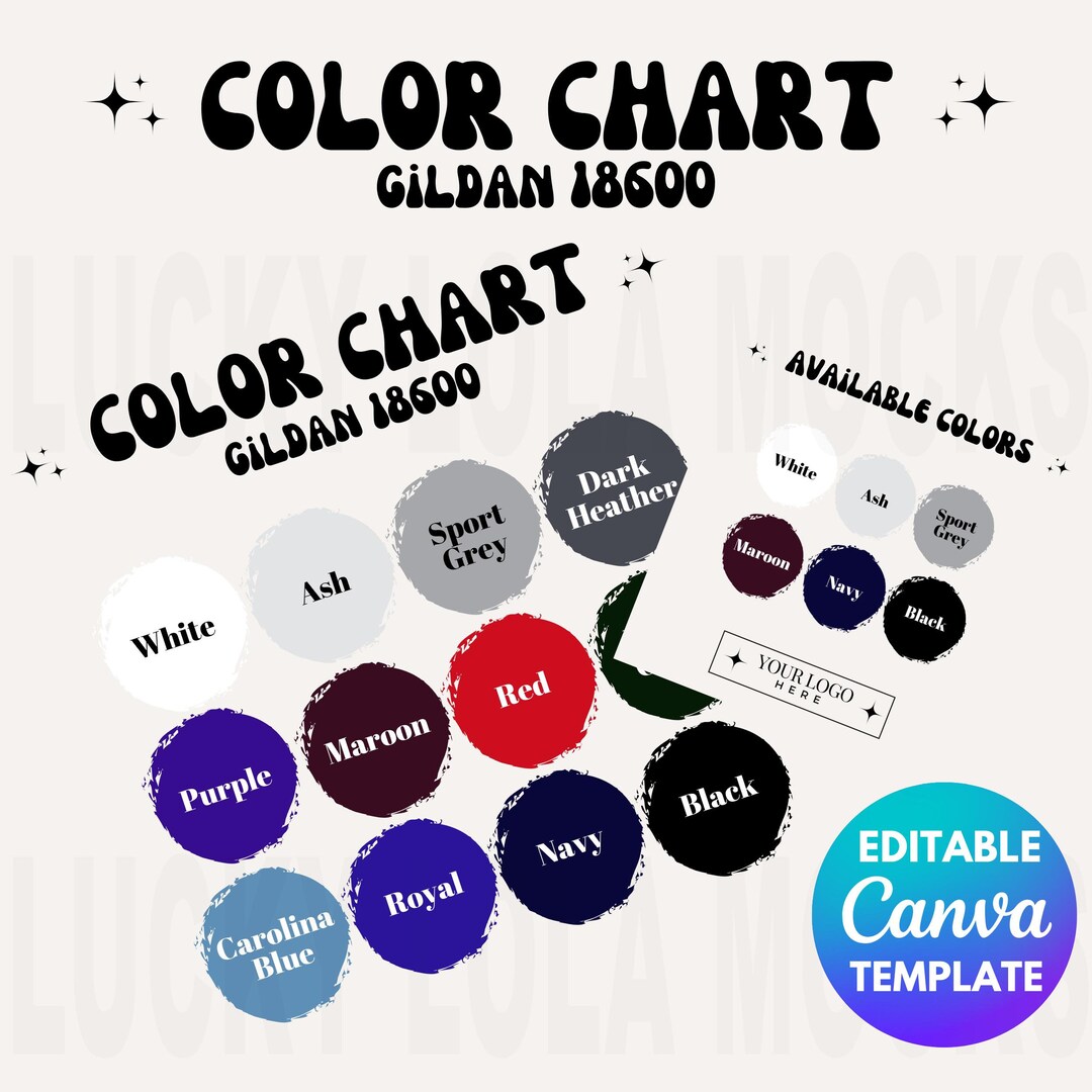 Editable Gildan 18600 Color Chart, 18600 Mockup, Gildan Zip Hoodie ...
