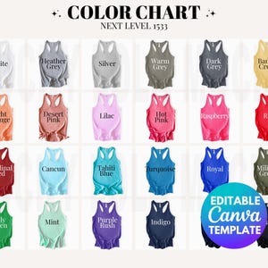 Bewerkbaar Next Level 1533-kleurenkaartmodel, kleurengids racerback-tanktop