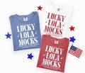 Comfort Colors 1717 4th of July Group Mockup, Patriotic c1717 Mock Up, Multiple Shirt Flat Lay, Crimson, Blue Jean & White
