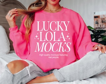 Gildan 18000 Safety Pink Mockup, Gildan 18000 Mockup, Gildan Sweatshirt Mockup, 180000 Oversized, 18000 Model Mockup, 18000 Gildan Mockup