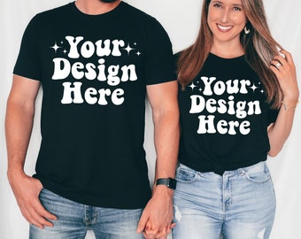Bella Canvas 3001 Couple Mockup, 3001 Black Mockup, Model Mockup, Couples Tshirt Mockup, Matching Mockup, Men and Women Mockups