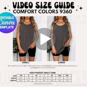 Editable Comfort Colors 9360 Video Size Chart, 9360 Size Chart, 9360 Size Guide, Comfort Colors Tank Size Chart, Tank Top Size Chart
