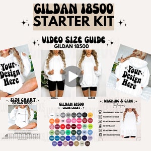 Gildan 18500 Video Starter Kit, Gildan 18500 Video Größentabelle, Größentabelle Mockup, Größentabelle Mockup, Gildan 18500 Farbkarte, 18500 Mockup