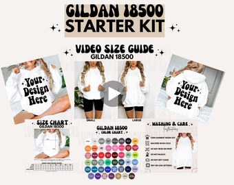 Gildan 18500 Video Starter Kit, Gildan 18500 Video Size Chart, Size Guide Mockup, Size Chart Mockup, Gildan 18500 Color Chart, 18500 Mockup