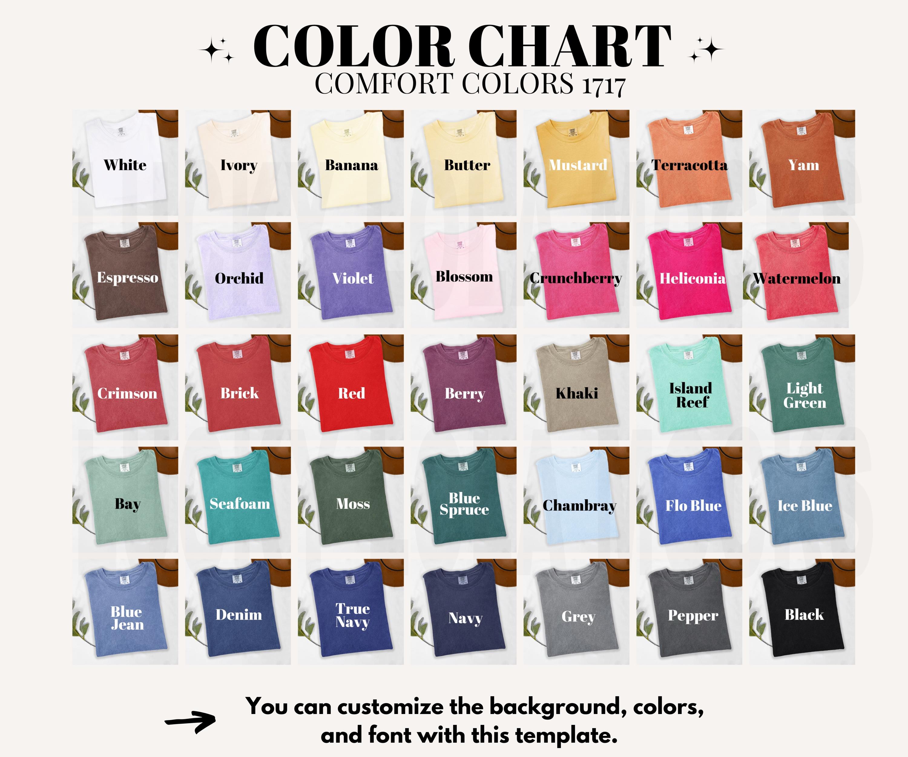 EDITABLE Comfort Colors 1717 Color Chart, Comfort Colors Color Chart ...