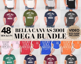 Bella Canvas Mega Bundle, Video Size Chart 3001, Bella Canvas Mens Mockup, Bella 3001 Mockup Bundle, 3001 Front and Back Mockup Bundle
