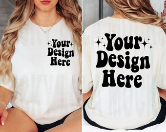 Gildan 5000 Natural Front and Back Mockup, Gildan 5000 Natural Mockup, Shirt Back Mock Up, Back Shirt Mockup, Front Back Mockup Tshirt