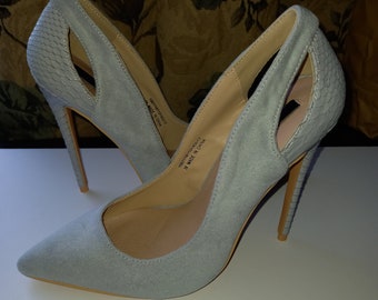 Fluffy heels grey hot sale