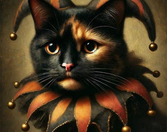 Moody Dark Academia Sad Jester Cat Art Print