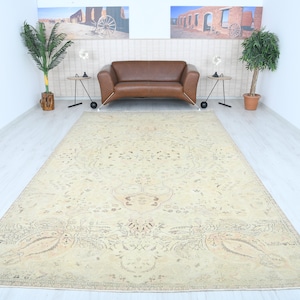 7x12 Rug, Oversize Oushak Rug, Large Turkish Rug, Vintage Rug, Turkish Rug 7x12,Neutral Oversize Rug,Anatolian Rug,Old Rug,Wool Rug 7x12,437