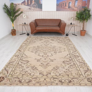 6x9 Rug,Turkish Rug 6x9,Muted Oushak Rug,6x9 Vintage Rug,Organic Rug,6x9 Area Rug,Natural Rug,Antique Rug,Faded Turkish Rug,Handmade Rug,290