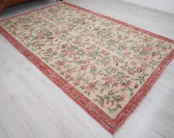 Oversize Oushak Rug, 6x10 Area Rug, Faded Turkish Vintage Wool Carpet, Muted Colors Rugs, Handmade Antique Area Rug, Neutral Organic Rug,216
