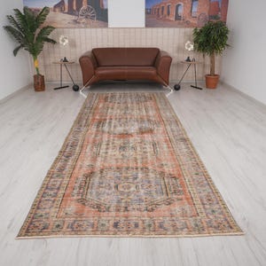 4x11 Runner Rug, Vintage Runner, Oushak Runner Rug, 4x11 Turkish Runner, Hallway Runner Rug, Wool Runner 4x11, Neutral Runner Rug, 366