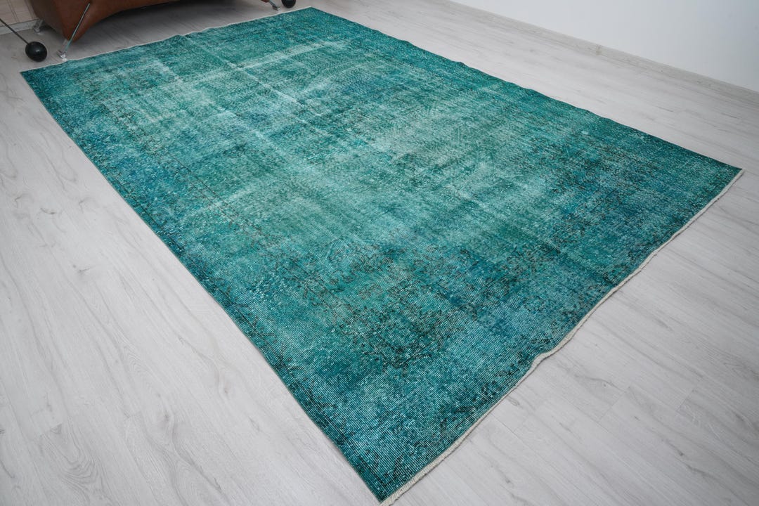 7x11 Rug, Oversize Turkish Carpet, Soft Muted Teal, Large Oushak