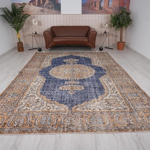 7x11 Rug, Oversize Rug, Neutral Vintage Rug, Turkish Rug 7x11, Large Oushak Rug, Handmade Rug,Natural Rug, Faded Rug,Muted Oushak Rug,213