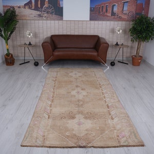 4x9 Runner, Faded Turkish Runner, Vintage Runner Rug, Hallway Runner, Turkish Rug Runner, Oushak Rug 4x9, Turkey Carpet, Wool Runner 4x9,156