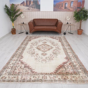 6x9 Turkish Rug, Oushak Rug, Vintage Rug 6x9, Faded Rug, Antique Rug, Turkish Area Rug, Neutral Vintage Rug, 6x9 Rug, Natural Rug, ZF111