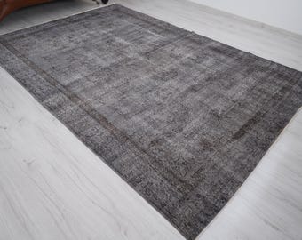 Alfombra de 7x10, Alfombra extragrande, Alfombra vintage neutra, Alfombra turca de 7x10, Alfombra Oushak grande, Alfombra hecha a mano, Alfombra natural, Alfombra desteñida, Alfombra Oushak apagada, 988