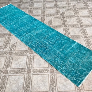 2x9 ft Turkish Runner Rug, Oushak Runner Rug, Vintage Runner Rug, Blue Antique Wool, Handmade Faded Hallway Carpet, 2x9 Runner Rug, 305