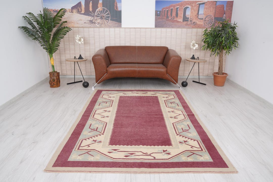 5x7 Oushak Rug,pastel Turkish Rug,vintage Area Rug,wool Area Rug