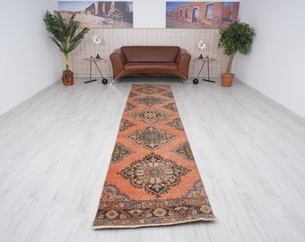 3x12 ft Turkish Runner Rug, Oushak Runner Rug, Vintage Runner Rug, Neutral Corridor Wool Carpet, Antique Runner, 3x12 Runner Rug, 51
