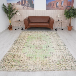 6x9 Turkish Rug, Oushak Rug, Vintage Rug 6x9, Faded Rug, Antique Rug, Turkish Area Rug, Neutral Vintage Rug, 6x9 Rug, Natural Rug, ZF117
