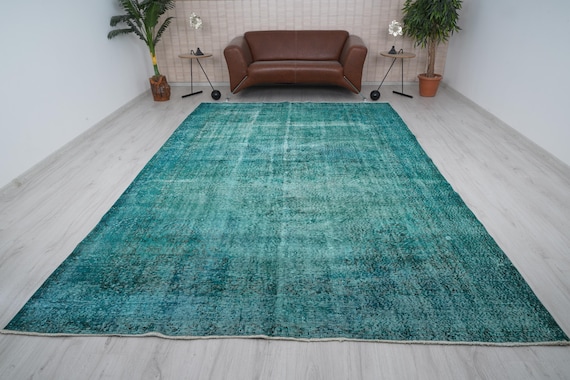 7x11 Rug, Oversize Turkish Carpet, Soft Muted Teal, Large Oushak
