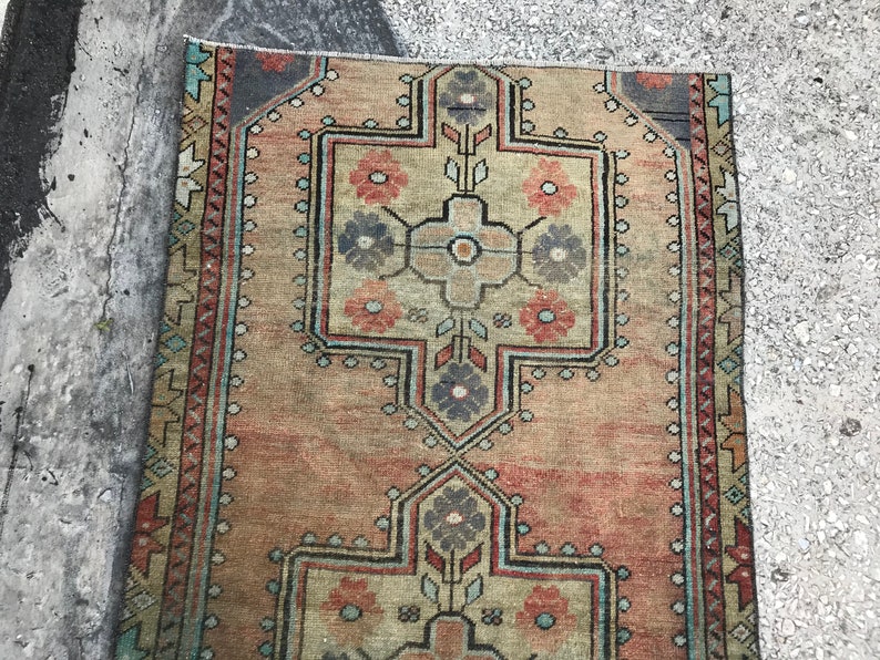 Vintage Handmade Kitchen Oushak Runner Rug Turkish Runner Rug 2.8x5.5 DK537 Vintage Decorative Runner Rug Anatolia Hallway Runner Rug