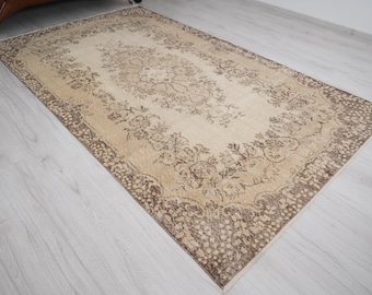 6x10 Rug, Muted Oushak Rug, Vintage Rug, 6x10 Turkish Rug, Organic Rug, Wool Rug, Vintage Area Rug,Faded Vintage Rug,Neutral Turkish Rug,374