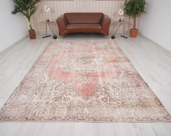 Faded Oushak Rug 6x10, Large Turkish Vintage Carpet,Boho Oversize Rug,Neutral Turkey Anatolian Rug,Muted Colors,6x10 Rug,485