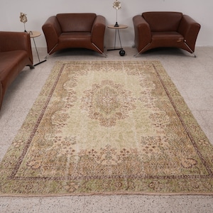 6x10 Rug, Turkish Rug , Vintage Rug, Oushak Rug 6x10, Large Turkish Rug, Organic Rug, Muted Oushak Rug, Neutral Vintage Rug, Wool Rug, XF43