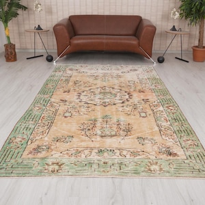 5x8 Rug, Muted Oushak Rug, 5x8 Vintage Rug, Handmade Area Rug,Turkish Rug 5x8,Antique Rug,Wool Rug,Organic Muted Rug,Neutral Area Rug,649