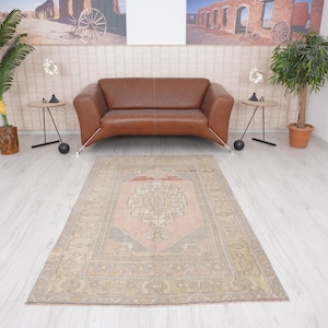 4x7 Oushak Rug,Pastel Turkish Rug,Vintage Area Rug,Wool Area Rug,Faded Rug,Neutral Rug 4x7,Muted Rug,Vintage Rug,4x7 Rug,Antique Rug,165