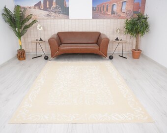 6x7 Rug, Faded Turkish Rug, Vintage Rug 6x7, Handmade Wool Rug, Area Rug 6x7, Oushak Rug, Kitchen Rug, Muted Rug, Boho Decor Rug, 315