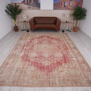 7x11 Rug, Oversize Rug, Neutral Vintage Rug, Turkish Rug 7x11, Large Oushak Rug, Handmade Rug,Natural Rug, Faded Rug,Muted Oushak Rug,749