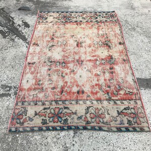 3.9x6.3 ft, Türkischer Teppich, Vintage Handgemachter Boho Oushak Bürobereich Teppich, Orientalischer Distressed Oushak Tribal Bereich Teppich, DK703