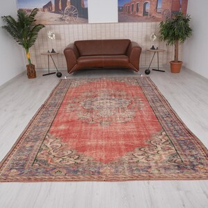 6 x 10 ft Turks tapijt, Oushak-tapijt, vintage tapijt, gedempt antiek tapijt, handgeweven wollen vloerkleed, vervaagd neutraal boho-huisaccent, 6 x 10 tapijt, 219