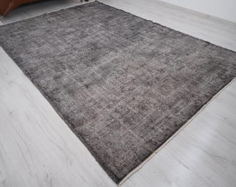 Antique Rug 7x10, Large Oushak Rug, Oversize Turkish Rug, 7x10 Vintage Rug, Handmade Gray Rug, Large Vintage Rug, 7x10 Rug, Neutral Rug, 924