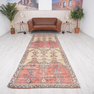 4x11 Runner Rug, Vintage Runner, Oushak Runner Rug, 4x11 Turkish Runner, Hallway Runner Rug, Wool Runner 4x11, Neutral Runner Rug, 355