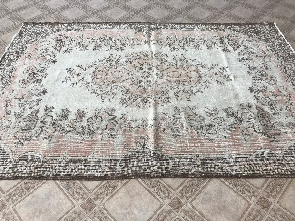 Neutral vintage area rug 5.9x8.8 ft Bohemian rug bedroom Etsy