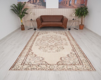 6x9 Rug, Oushak Rug, 6x9 Vintage Rug, Handmade Area Rug, Turkish Rug 6x9,Antique Rug,Wool Rug, Organic Rug,Muted Rug,Neutral Area Rug,703