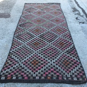 striped kilim rug, vintage kilim rug, turkish kilim rug Free Shipping 3.7x8.6 ft embroidered kilim rug, home decor kilim rug, rugs YK101