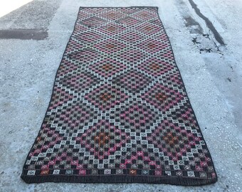 striped kilim rug, vintage kilim rug, turkish kilim rug Free Shipping 3.7x8.6 ft embroidered kilim rug, home decor kilim rug, rugs YK101