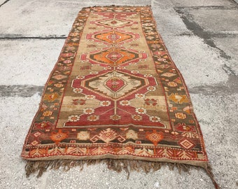 Dywan Vintage Runner, Dywan do Korytarza, Dywan Boho Runner 5.1x12.6 Stopy, DARMOWA WYSYŁKA, Dywan w Stonowanych Kolorach, Dywan Ręcznie Wiązany KA22